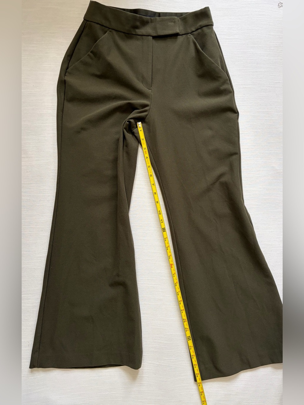 Express Flare Leg High-Waist Pants in Olive Green sz 8 SHORT - Picture 3 of 10